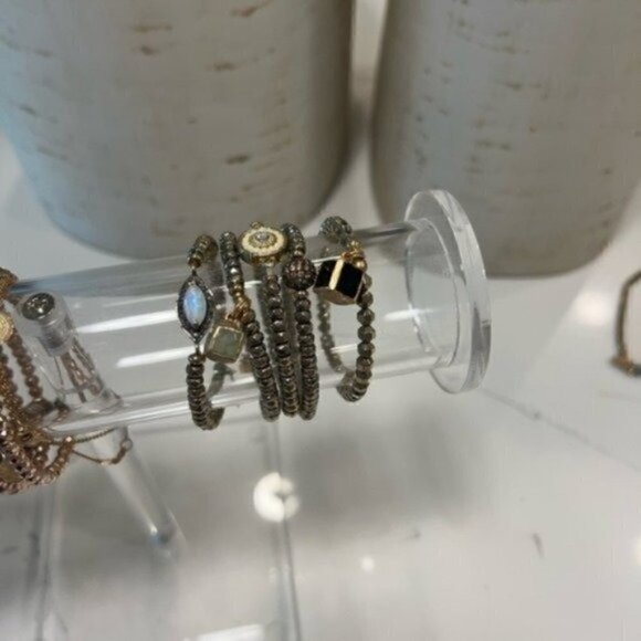 Bracelet Set of 5 Gold Bracelets with Natural Gemstones - Gold Bracelets - Picture 4 of 7